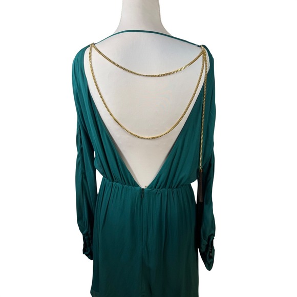 Patrizia Pepe Sera‎ Hypnotic Green Open Back Gold Chain High-Low Dress IT 42 NEW - Picture 9 of 13